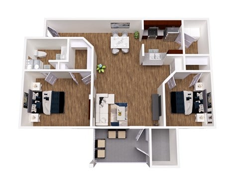 Floor plan for 2 beds, 1 bath, 1034 sqft